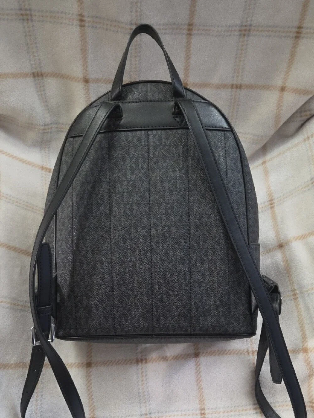 Michael Kors Black Signature Logo Backpack with Silver Hardware